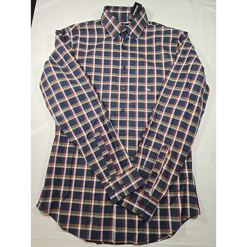 NWT Express Slim Stretch Plaid Shirt XS Modern Career Men's